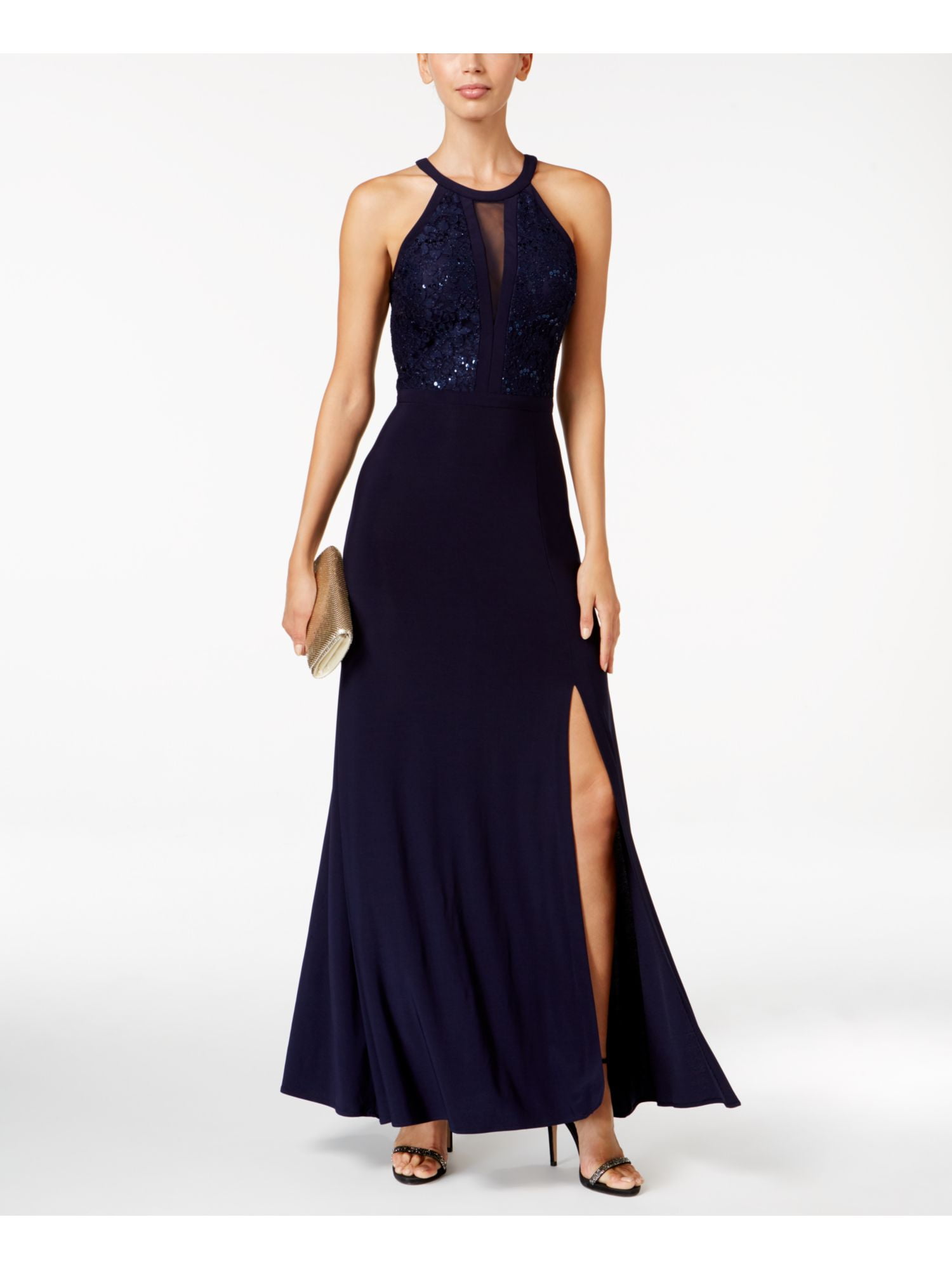 NIGHTWAY Womens Navy Gown Lace Trim ...
