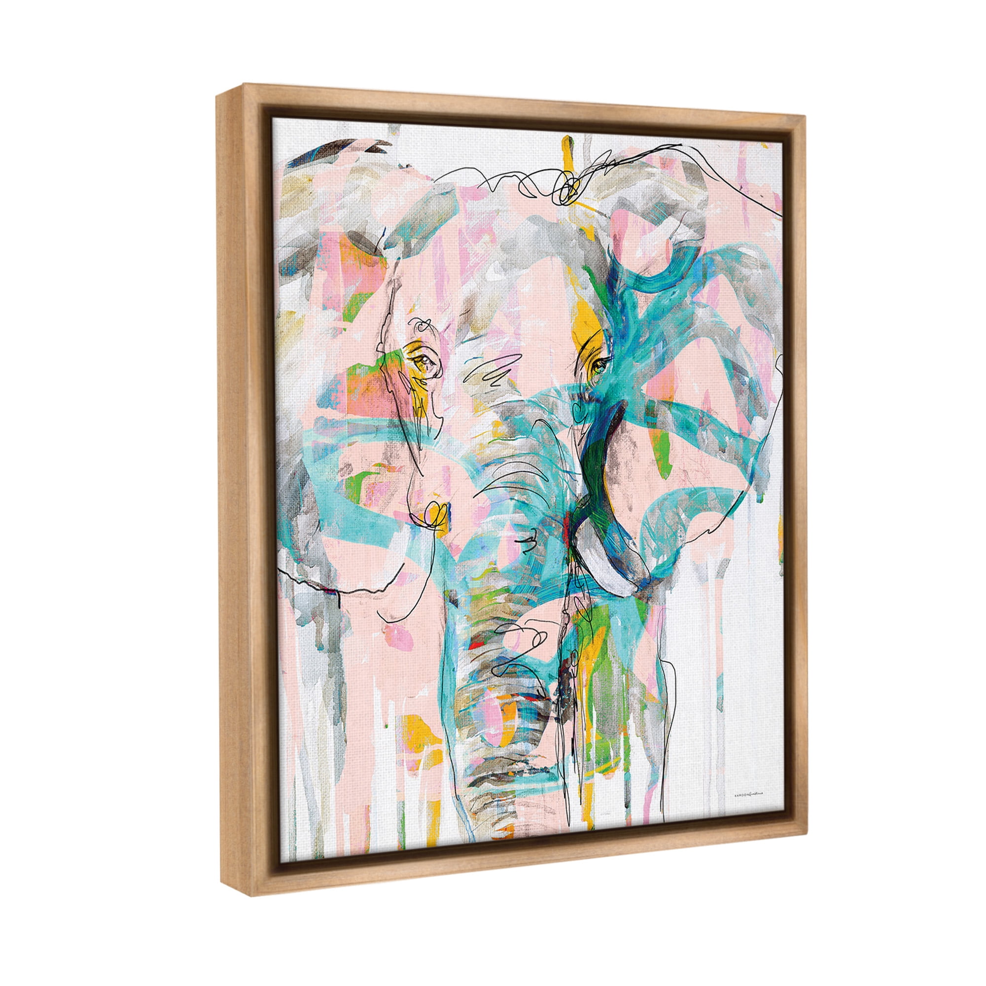 Stupell Industries Abstract Elephant Doodle Animals & Insects Painting Brown Floater Framed Canvas Art Print Wall Art, 25 x 31