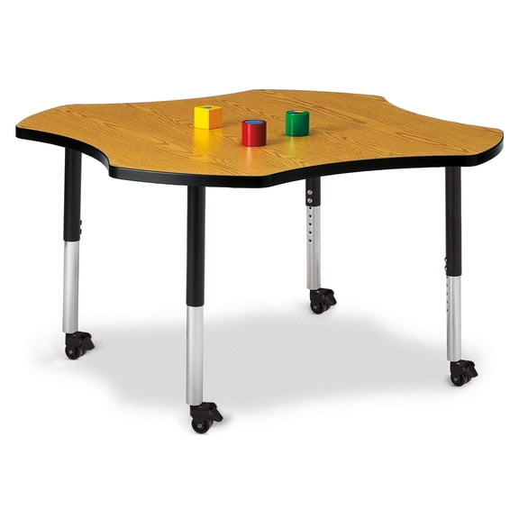 Berries 6453JCM210 Four Leaf Mobile Activity Table, 48", Oak/Black/Black