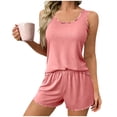 thumbnail image 2 of ylioge Short Pajama Sets for Women 2 Piece Lightweight Solid Color Sleeveless Tank Tops Wide Leg Shorts Breathable Sleepwear Homewear Pajamas Outfits, 2 of 5