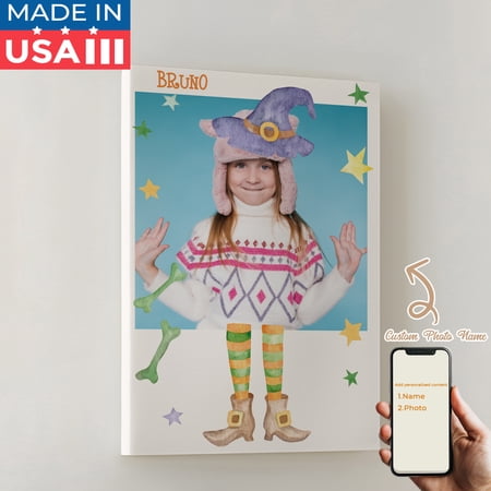 1pcs Custom Photo Halloween Witch Hat Theme Decorative Painting Canvas 8x12inch Unframe Waterproof Wall Art for Home Decor-Made in USA