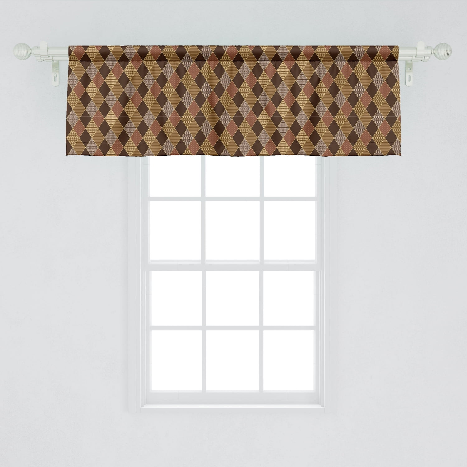 Brown Window Valance, Lozenge Pattern in Patchwork Style Classical Old