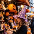 thumbnail image 5 of Odeerbi Womens Halloween Witch Hat Tulle Transparent Wide Brim Pointed Tall Hat Party Dress Up Accessory, 5 of 6