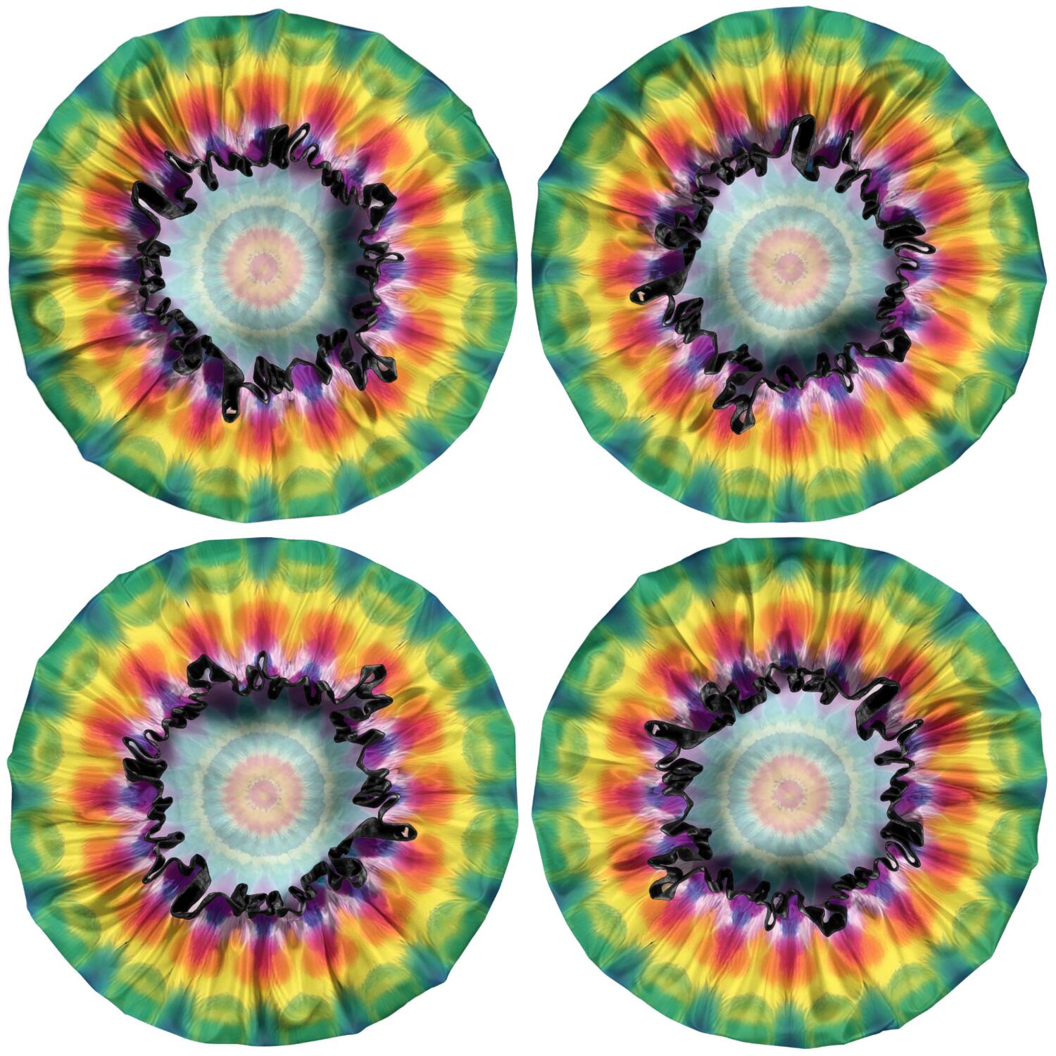 Shower Caps,Rainbow Tie Dye Mandala Pattern Waterproof Shower Cap for Women 4 Pieces,Double Reusable Hair Cover for Shower PEVA Elastic Stretch Hem