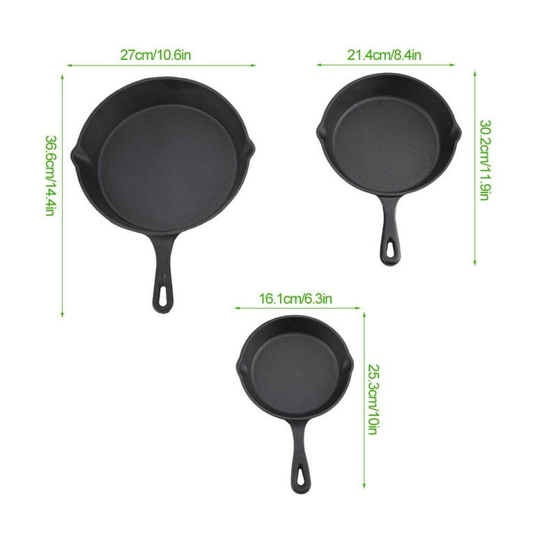 HURRISE Simple Chef Cast Iron Skillet 3-Piece Set - Pre-Seasoned Pan  Cookware Set - 10 , 8 , 6 Pans - Great For Frying, Saute, Cooking, Pizz 