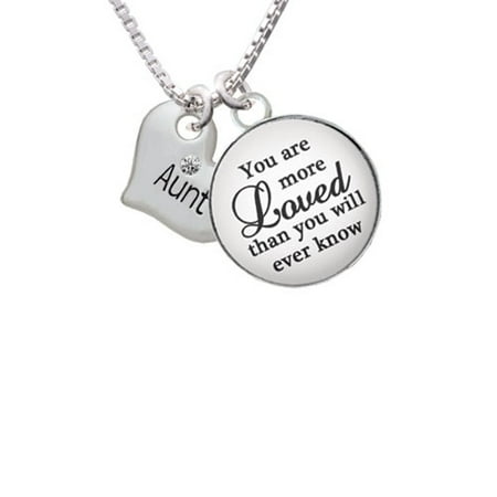Glass Dove Necklace - Small ''Aunt'' Heart with Clear Crystal You are more Loved than you Know Glass Dome Necklace, 18