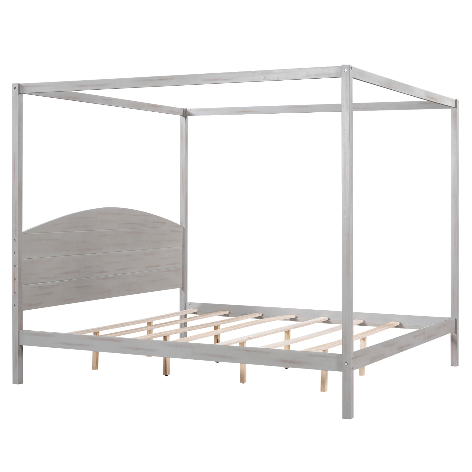 Harper & Bright Designs King Size Canopy Platform Bed with Headboard and Support Legs, Solid Wood 4 Post Canopy Bed Frame for Teens Adult, Grey