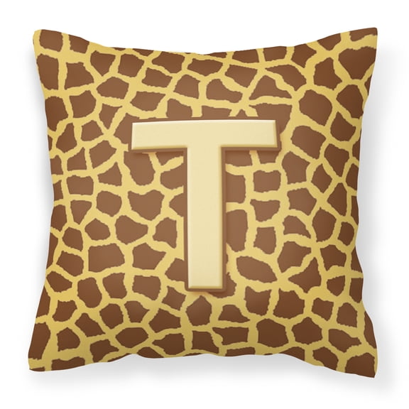 Letter T Initial Monogram - Giraffe Fabric Decorative Pillow