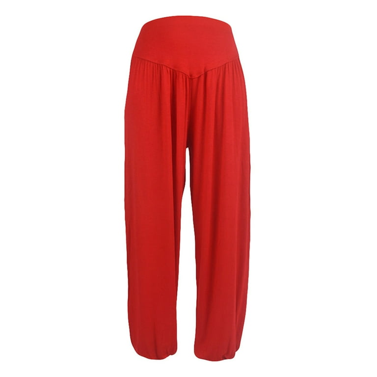 YWDJ Wide Leg Pants for Women High Waist Plus Size Elastic Loose Casual  Cotton Soft Yoga Sports Dance Harem Pants Red XXL 