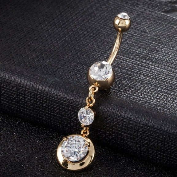 1 pc Piercing Jewelry Brass Cubic Zirconia Ring Belly Rings with 304 Stainless Steel Bar Cadmium Free & Lead Free Real 18K golden Plated Round Clear