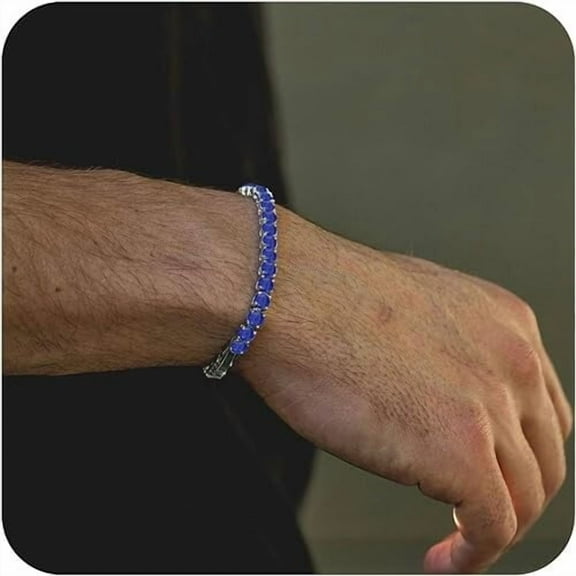 8Ct Lab Created Blue Sapphire 14K White Gold Plated 5 MM Tennis Men's Bracelet 8"
