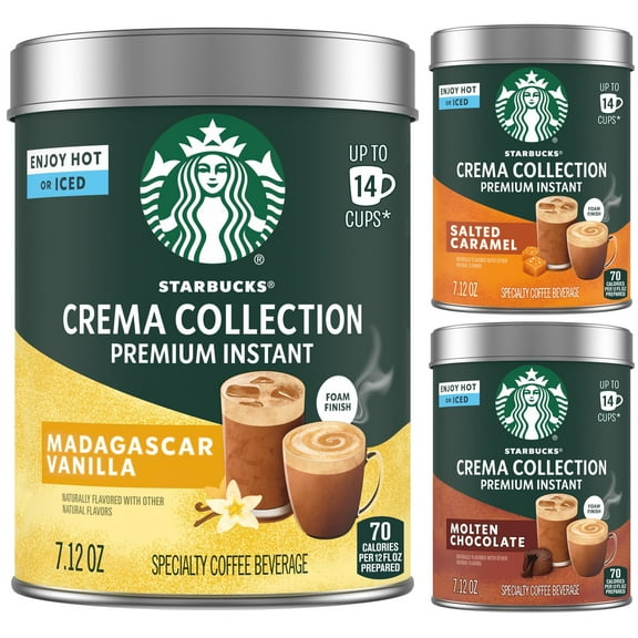 Starbucks Crema Collection Variety Pack Salted Caramel, Madagascar Vanilla, & Molten Chocolate, Starbucks Premium Instant 3 Pack 7.12oz