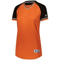 LADIES CLASSIC V-NECK JERSEY - M / BURNT ORANGE/BLACK/WHITE by RUSSELL