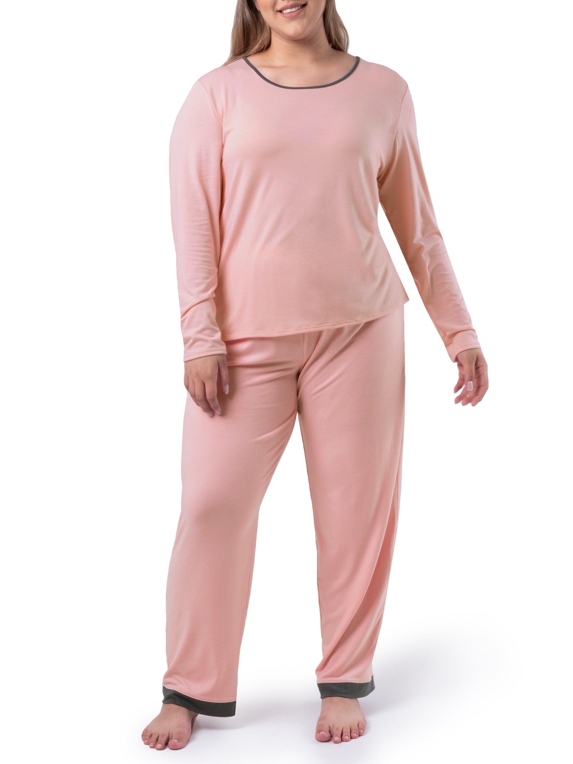 Fruit of the Loom Women's Sleep Soft & Breathable Long Sleeve Top & Pant Set, Sizes S-4X