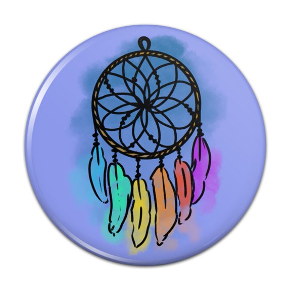 Dream Catcher with Rainbow Feathers Watercolor Sketch Pinback Button Pin