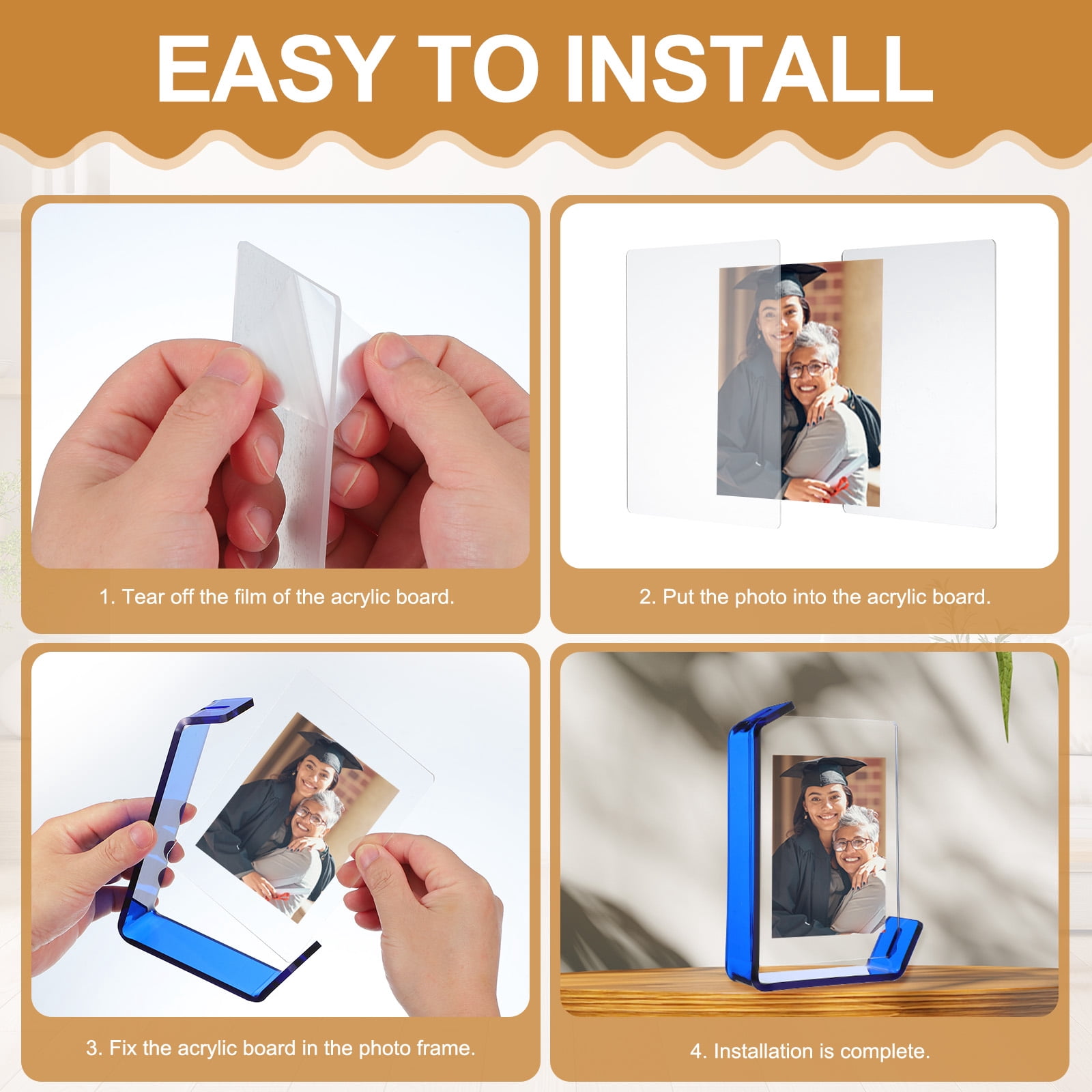 Unique Bargains Durable Acrylic Floating Picture Frame for Wall Blue 4" x 6"