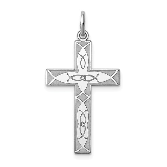 FB Jewels Sterling Silver Rhodium-plated Laser Designed Cross Pendant