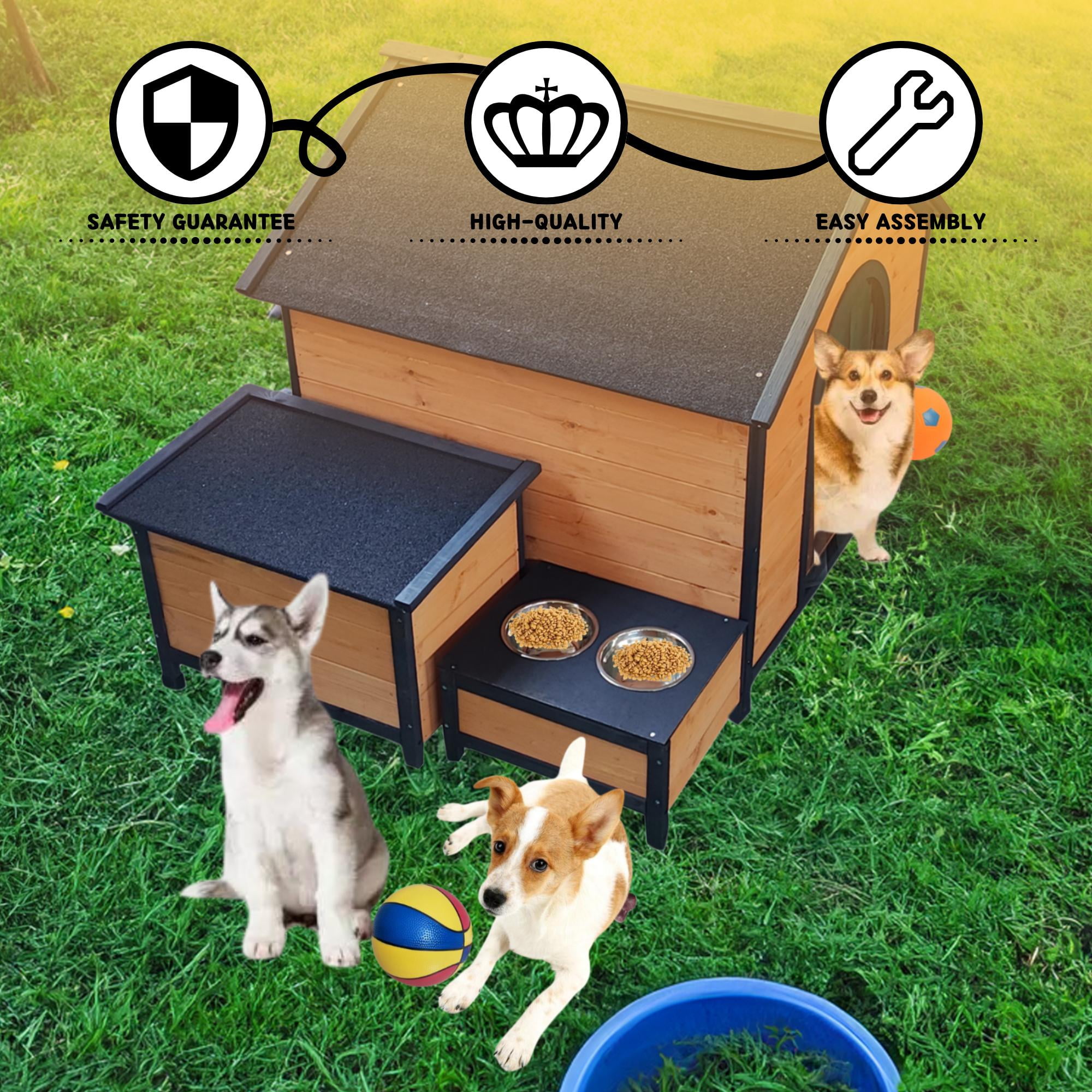 Holaki Extra Large Outdoor Dog House with PVC Door Curtain, 55" Solid Wood Dog Kennel House for Dog of All Sizes, All Weather Outdoor Dog House for Shelter, Sleeping, Roosting