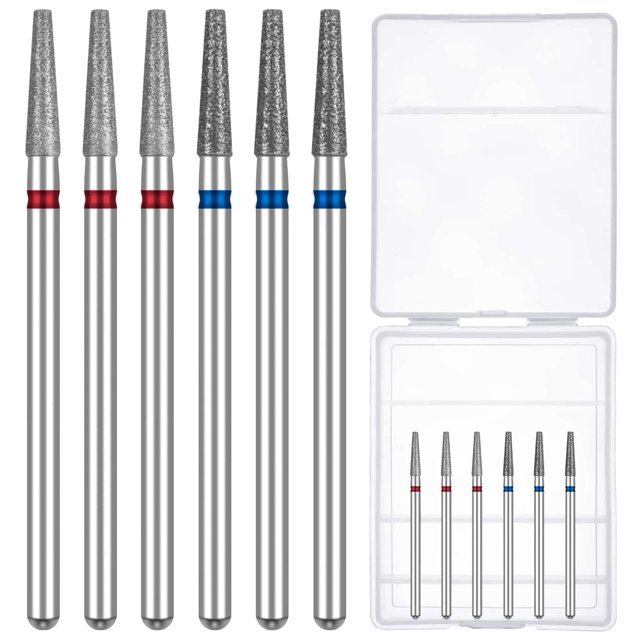 Difenni Brocas para uñas Brocas para cutículas y uñas Brocas para cutículas de barril cónico con estuche de almacenamiento Brocas Efile de vástago 3/32 para preparación de uñas y herramientas de manic