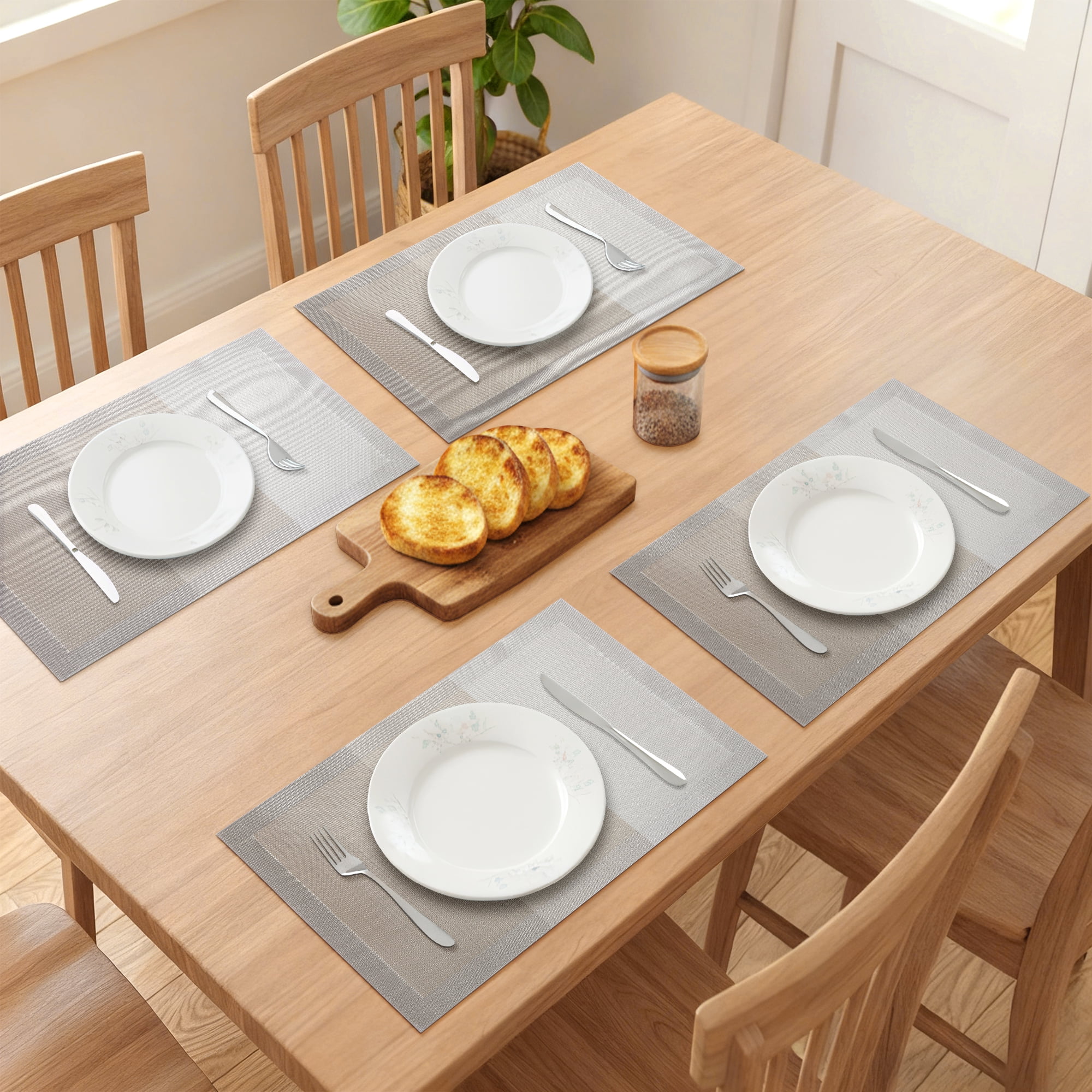 Unique Bargains Rectangle 6 Pack Gradient Plastic Table Mats Gold 17.7x11.8inch