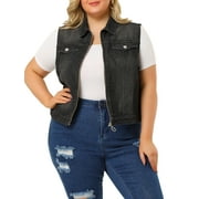 MODA NOVA Juniors Plus Size Trucker Zipper Front Sleeveless Denim Vest Jacket