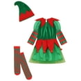 thumbnail image 6 of Aislor 3Pcs Girls Christmas Elf Outfit Long Sleeve Santa Helper Fancy Dress with Hat and Stockings Green 150, 6 of 7