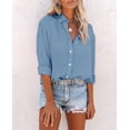 thumbnail image 2 of Siliteelon Womens Button Down Shirts Long Sleeve V Neck Cotton Blouse Tops with Pocket, 2 of 5