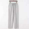 thumbnail image 2 of Havenre Women's Cotton Linen Straight Leg Pants Lightweight Elastic Drawstring Casual Trousers Summer Beach Lounge Pants with Pockets Gray XXXXL, 2 of 3