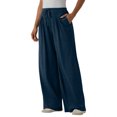 thumbnail image 2 of Women's High Waisted Wide Leg Pants Casual Pleated Palazzo Trousers Loose Fit Straight Leg Lounge Pants with Drawstring and Pockets, 2 of 5