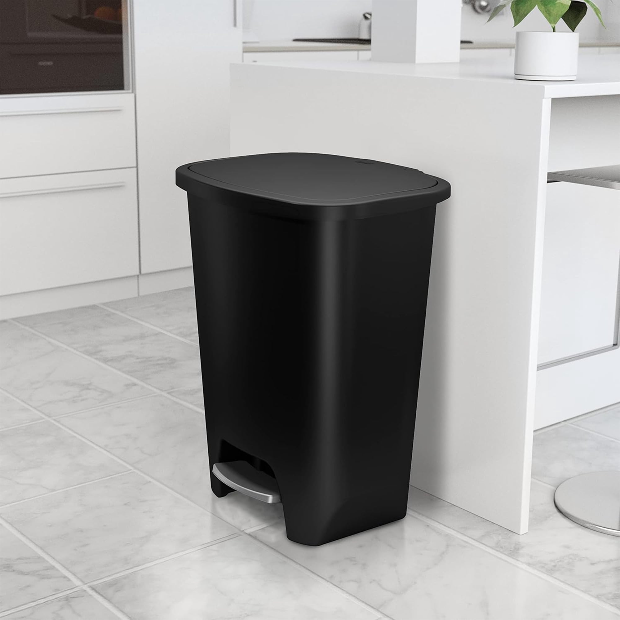 Open Box Glad Kitchen Trash Can with Lid, Foot Pedal and Garbage Bag Rings