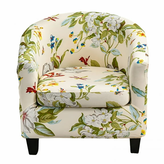 AUQ Club Chair Slipcovers Chair Covers for Living Room 2 Piece Stretch Printed Tub Chair Cover with Cushion Cover Soft Spandex Barrel Chair Armchair Protector for Living Room Hotel