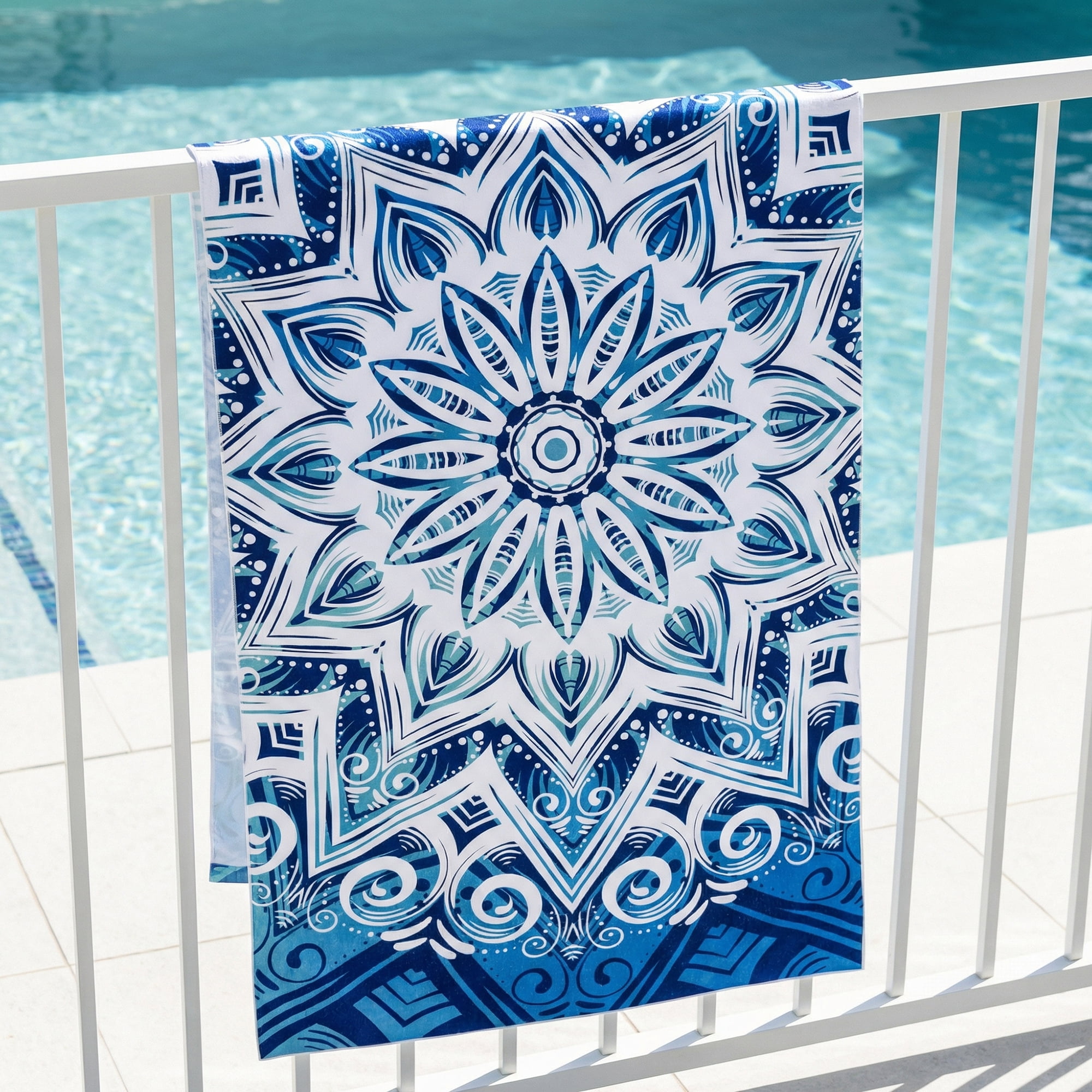 Unique Bargains Soft Absorbent Beach Towel 2 Pack Blue Green/Turquoise Mandala 71"x35"