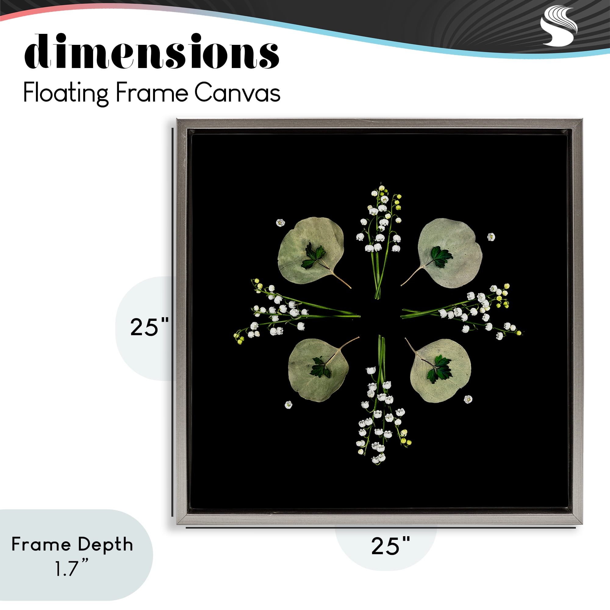 Stupell Industries Leaves & Wildflowers on Black Gray Framed Floater Canvas Wall Art, design by Beth Adoette