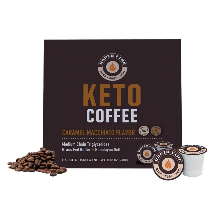  Rapidfire Caramel Macchiato Ketogenic High Performance Keto  Coffee Pods, Supports Energy & Metabolism, Weight Loss Diet, Single Serve K  Cup, Brown, 16 Count (Packaging May Vary) : Health & Household