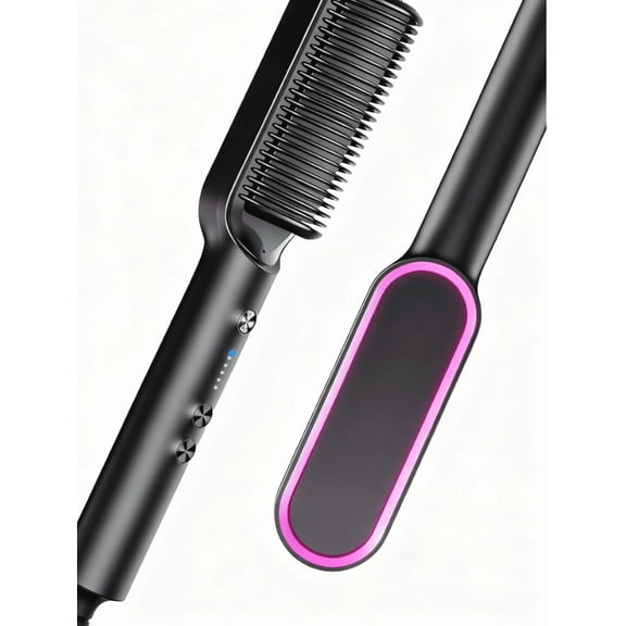 Heated Hair Straightening Brush, 5 Temperature Settings, 20s Fast Heating, Dual Voltage, Black