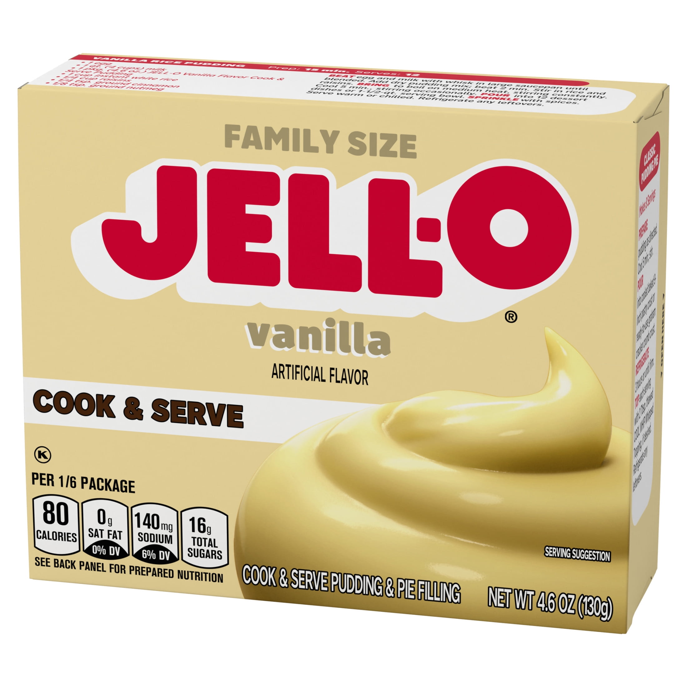 Jell O Cook Serve Vanilla Artificially Flavored Pudding Pie Filling Mix 4.6 oz Box