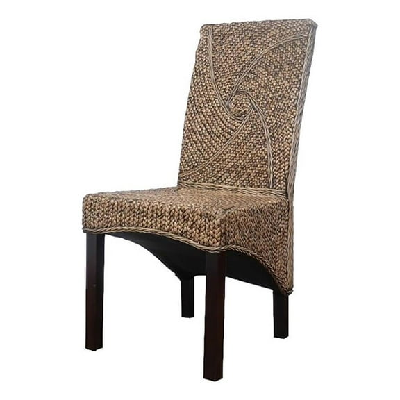 Pemberly Row 38"H Coastal Wicker / Rattan Dining Chair in Brown/Mahogany