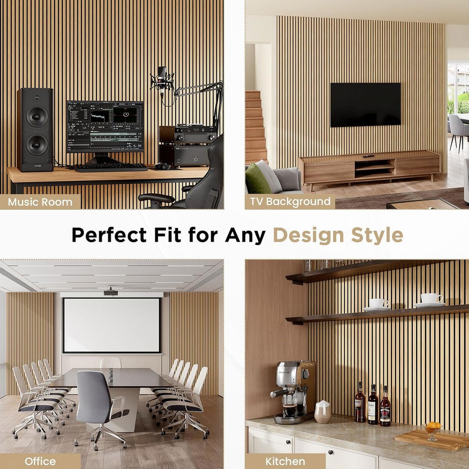Easy4Home 4Pcs Wood Slat Acoustic Panels 94.5" x 12.6" Soundproof Wall Panels,White Oak