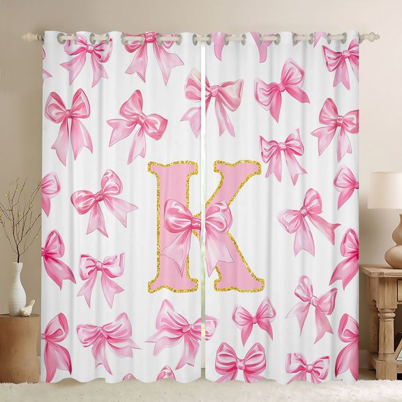 Manfei Dreamy Princess K Letter Monogrammed Black Out Curtains for Girls Women,Shabby Chic Romantic Bow Knot Curtains Pack of 2 (42x63 Each) for Kids Teens,Super Cozy Room Decor