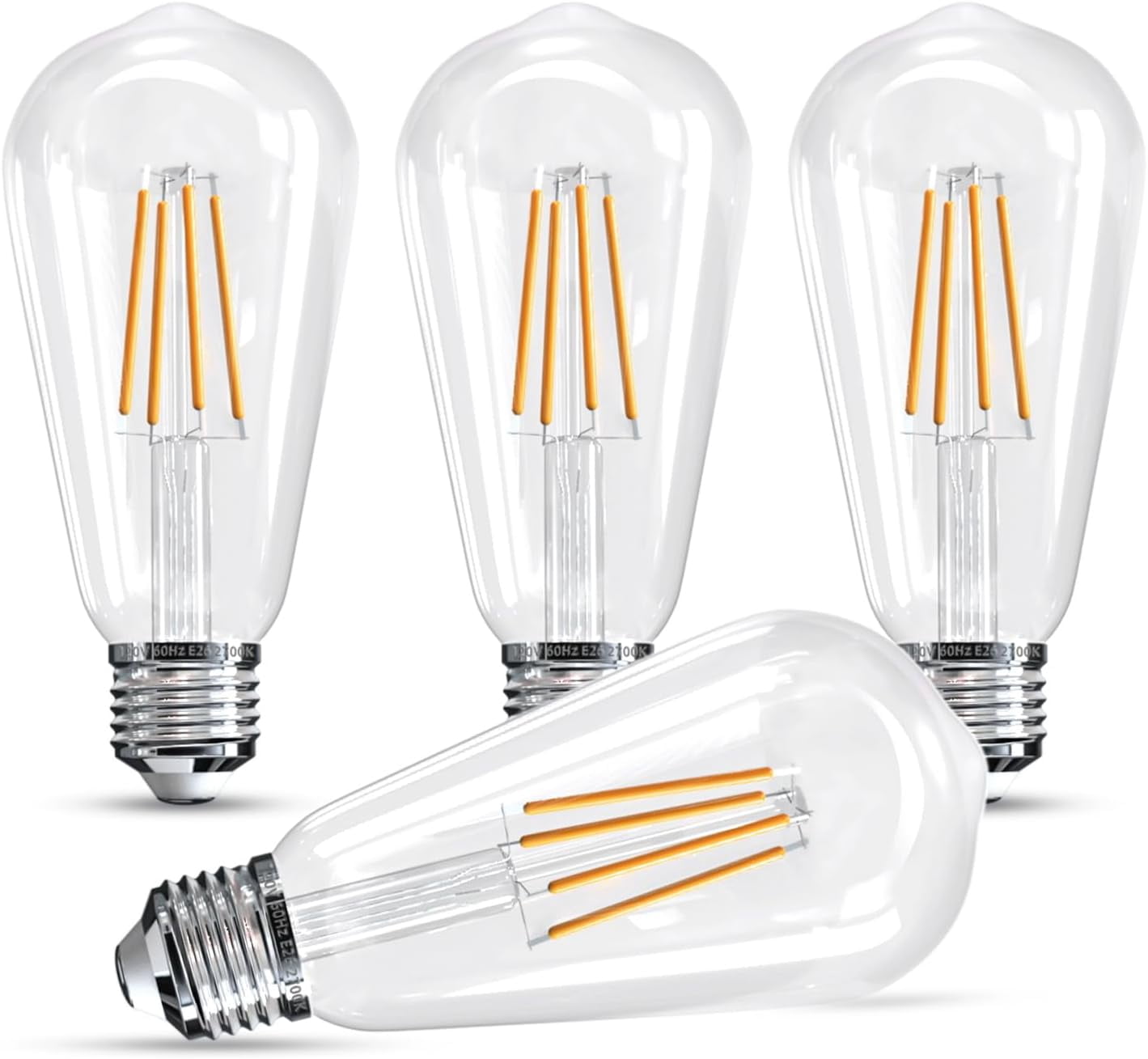 FEFEFW-Edison LED Light Bulbs E26 Bulb 60 watt Equivalent Dimmable Light Bulbs 2700K Warm Soft White Vintage 7W Edison Bulbs 110V 120V 800 Lumen CRI90, 4 Pack