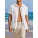 thumbnail image 3 of Sunloudy Camisa casual de verano para hombre, color sólido, plisada, manga corta, solapa, botones, casual Sunloudy moda, 3 of 9