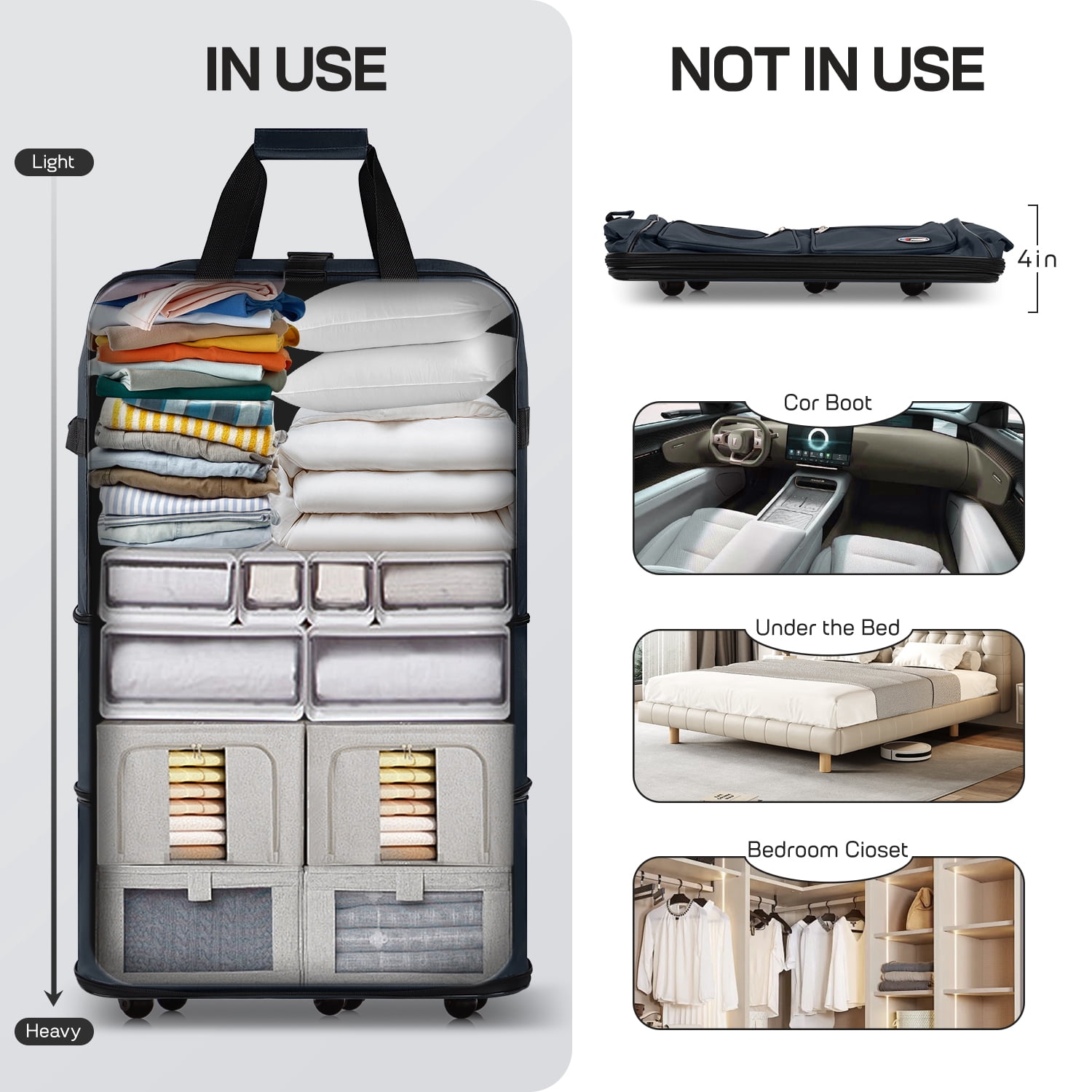 40" Expandable Foldable Luggage Bag Suitcase with 6 Swivel Wheels Collapsible Rolling Travel Bag for Home Storage Moving,Blue - EX