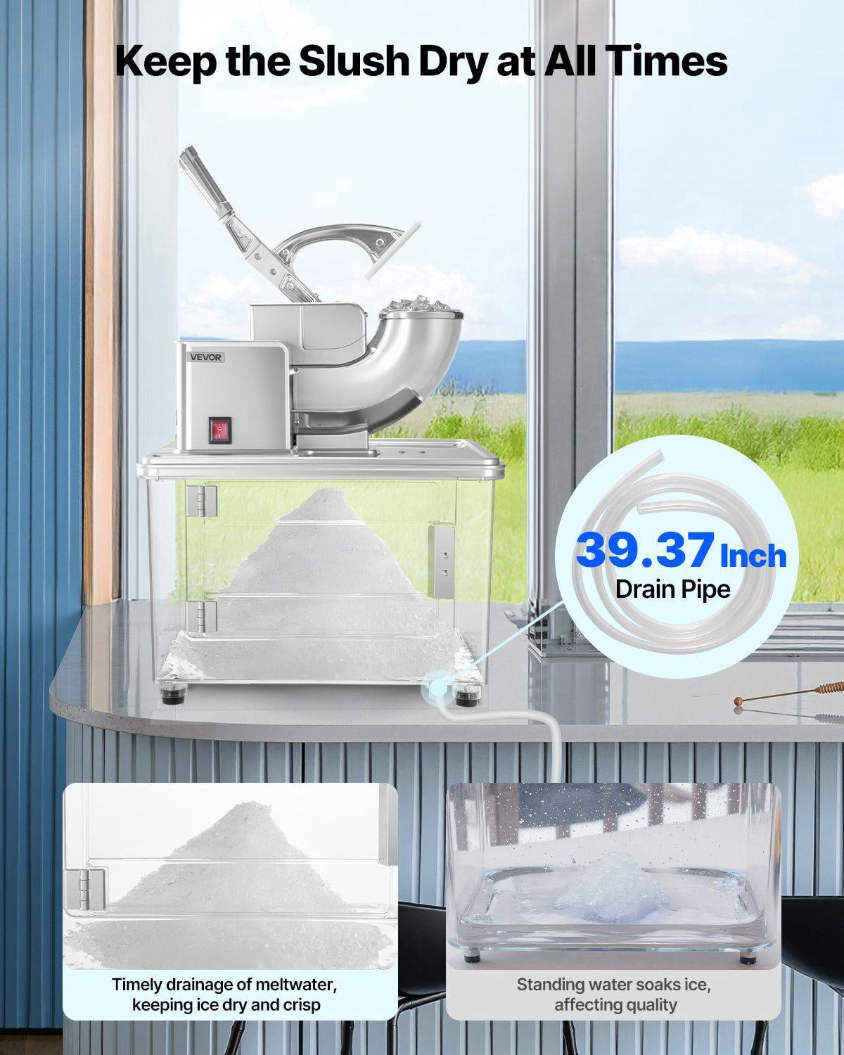 350W Electric Ice Crusher – 661 lbs/hr – Stainless Steel Shaved Ice Machine with 4 Blades, 1400 RPM & 11 Gal Crushed Ice Box – White – For Family, Restaurants, Bars