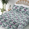 thumbnail image 3 of Ambesonne Tropical Fitted & Flat Sheet with Shams 4 Pcs Set, Leaves Orchid Flowers Art, King, Dark Cadet Blue Quartz, 3 of 5