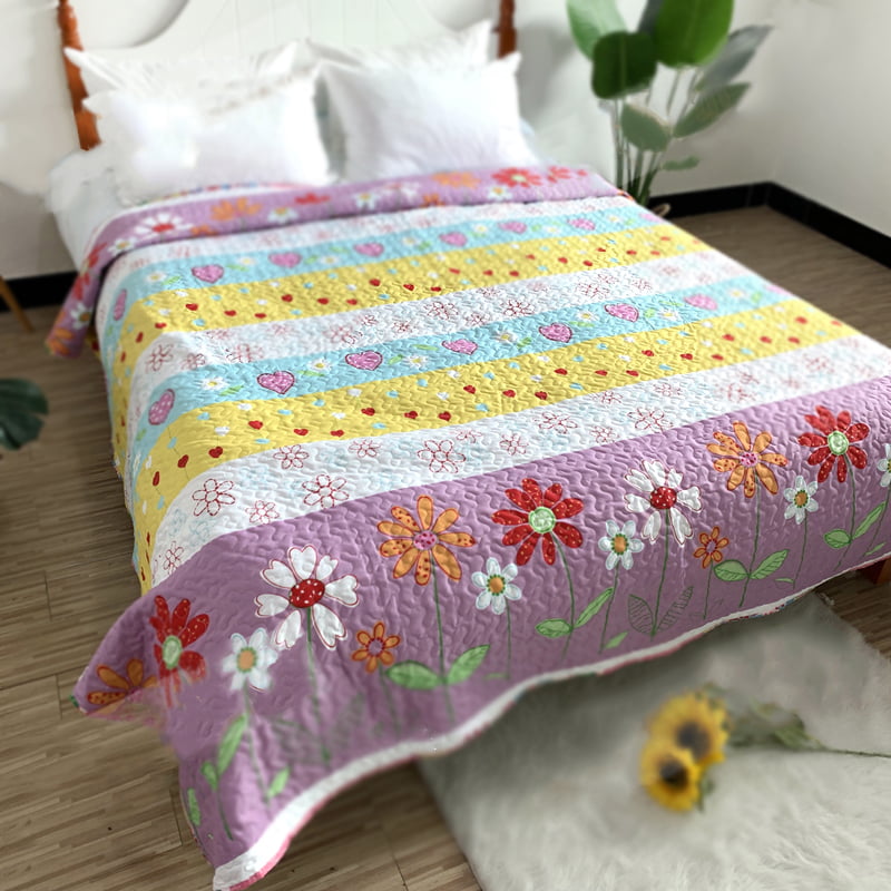 Details about   Cotton Single-Size Kantha-Print Quilt Kantha Blanket Floral Bed-Cover Blanket 