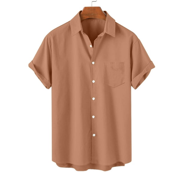 Playeras Elvqul para Hombre Cao Manga Corta Playa sin Estampado con Solapa Abotonada