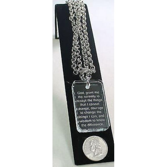 SERENITY PRAYER CRYSTAL DOG TAG NECKLACE STAINLESS STEEL ROLO NECKLACE