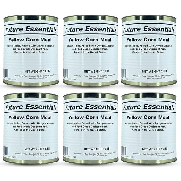 (6 Cans Pack) Future Essentials Freeze Dried Yellow Corn Meal Emergency Survival Food for Camping Hiking and Backpacking #10 Can / 5 Lbs