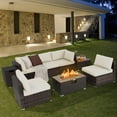 thumbnail image 2 of Costway 8PCS Patio Rattan Furniture Set Fire Pit Table Tank Holder Cover Deck Off White, 2 of 10