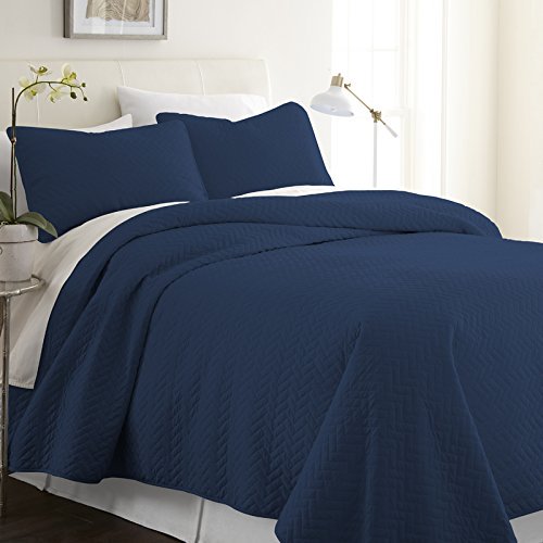 Simply Soft Quilted Coverlet Set Herring Patterned, Twin/Twin X-Large, Navy